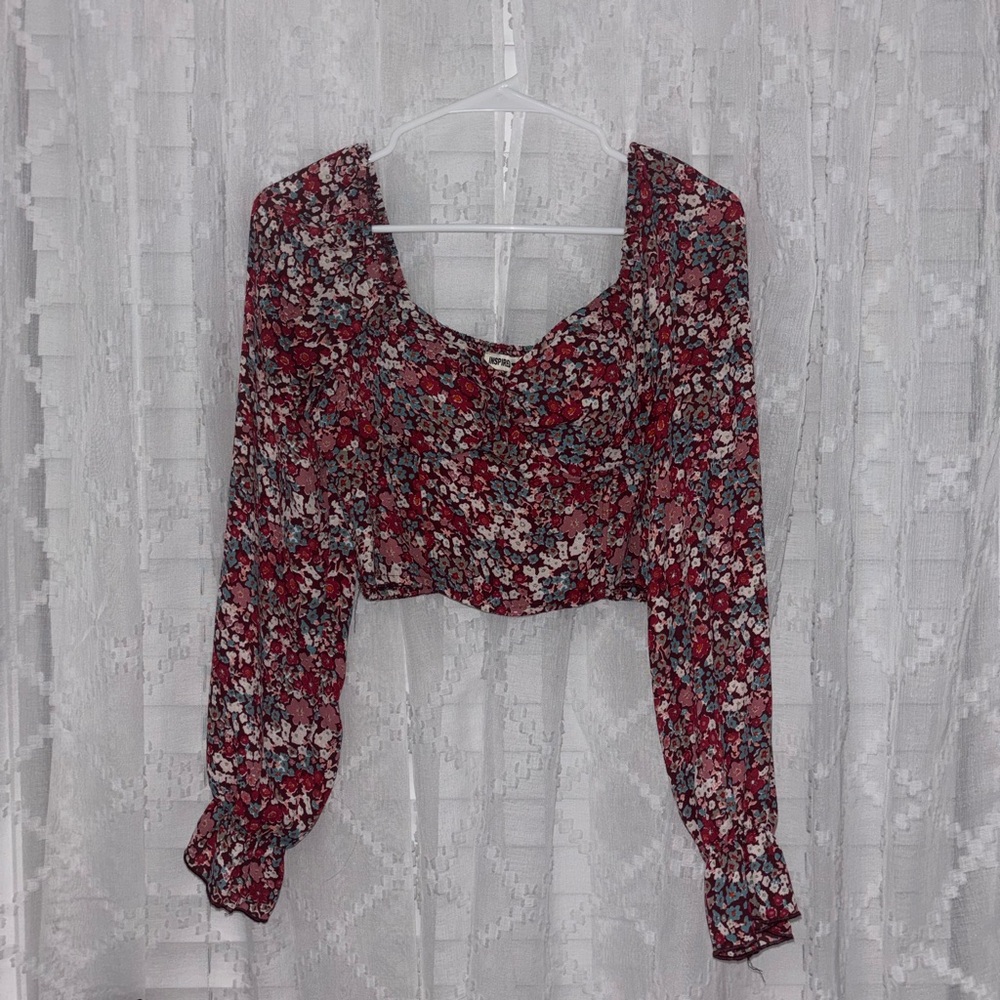Inspired Hearts Red Floral Long Sleeve Top